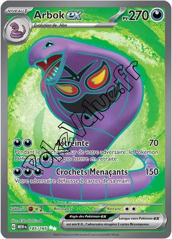 Carte Pokémon Arbok ex  n°185 de la série 151