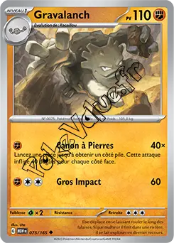 Carte Pokémon Gravalanch  n°075 de la série 151