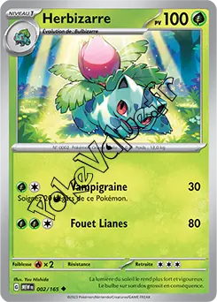 Carte Pokémon Herbizarre  n°002 de la série 151