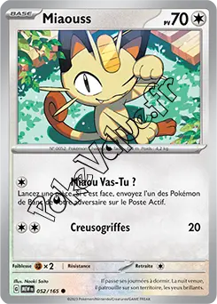 Carte Pokémon Miaouss  n°052 de la série 151