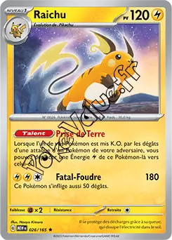 Carte Pokémon Raichu  n°026 de la série 151