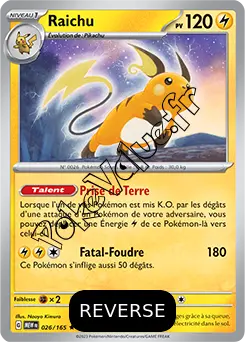 Carte Pokémon Raichu  Reverse n°026 de la série 151