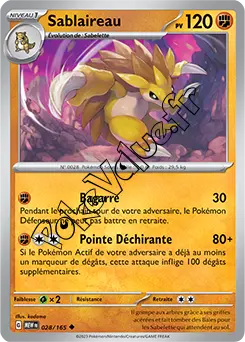 Carte Pokémon Sablaireau  n°028 de la série 151