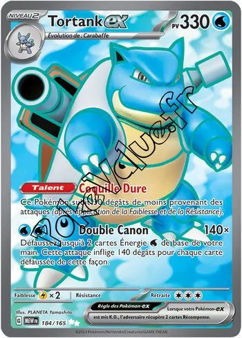 Carte Pokémon Tortank ex  n°184 de la série 151