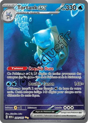 Carte Pokémon Tortank ex  n°200 de la série 151