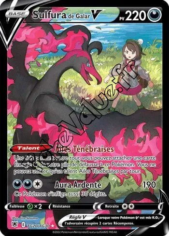Carte Pokémon Sulfura de Galar V  n°TG20 de la série Astres Radieux