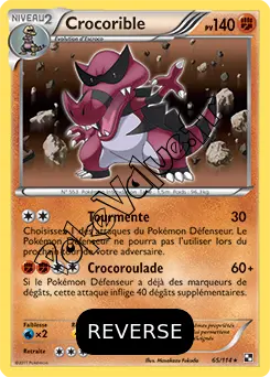 Carte Pokémon Crocorible Reverse n°65 de la série Noir et Blanc