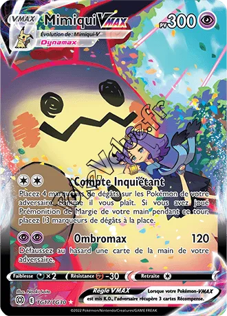 Carte Pokémon Mimiqui VMAX  n°TG17 de la série Stars Étincelantes