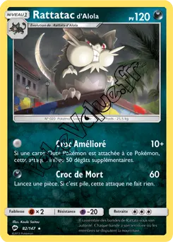 Carte Pokémon Rattatac d’Alola n°82 de la série Ombres Ardentes