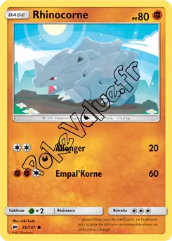 Carte Pokémon Rhinocorne  n°65 de la série Ombres Ardentes