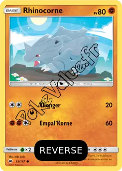 Carte Pokémon Rhinocorne  Reverse n°65 de la série Ombres Ardentes