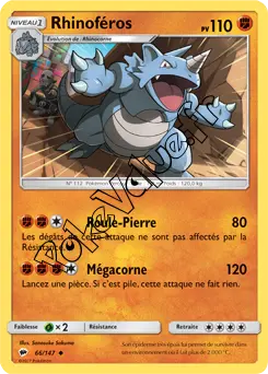 Carte Pokémon Rhinoféros n°66 de la série Ombres Ardentes