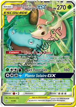 Carte Pokémon Florizarre et Vipélierre GX n°1 de la série Éclipse Cosmique