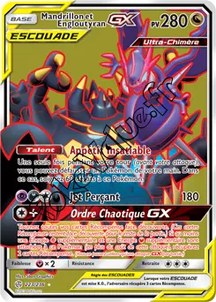 Carte Pokémon Mandrillon et Engloutyran GX n°223 de la série Éclipse Cosmique