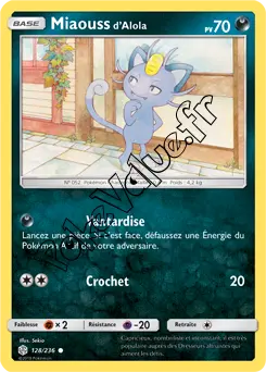 Carte Pokémon Miaouss d’Alola n°128 de la série Éclipse Cosmique