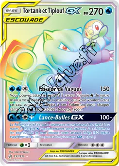 Carte Pokémon Tortank et Tiplouf GX n°253 de la série Éclipse Cosmique