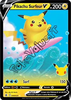 Carte Pokémon Pikachu Surfeur V  n°008 de la série Célébrations