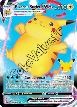Carte Pokémon Pikachu Surfeur VMAX  n°009 de la série Célébrations