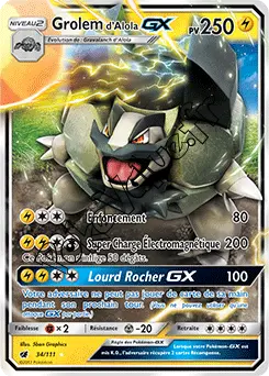 Carte Pokémon Grolem d’Alola GX n°34 de la série Invasion Carmin