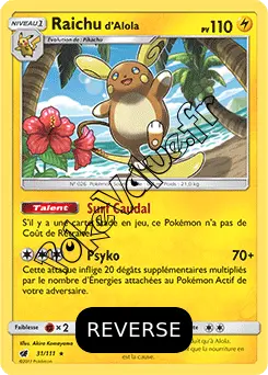 Carte Pokémon Raichu d’Alola Reverse n°31 de la série Invasion Carmin