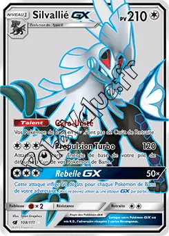 Carte Pokémon Silvallié GX n°108 de la série Invasion Carmin