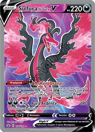 Carte Pokémon Sulfura de Galar V  n°176 de la série Règne de Glace