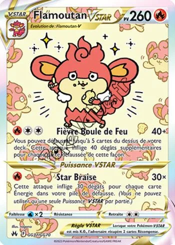Carte Pokémon Flamoutan VSTAR  n°GG37 de la série Zénith Suprême