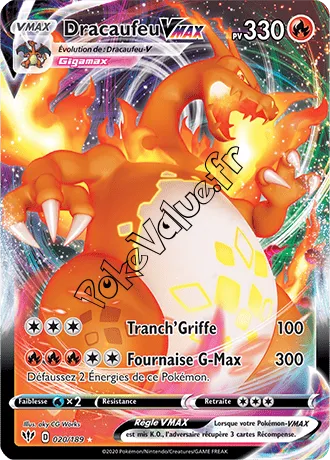 Carte Pokémon Dracaufeu VMAX n°20 de la série Ténèbres Embrasées