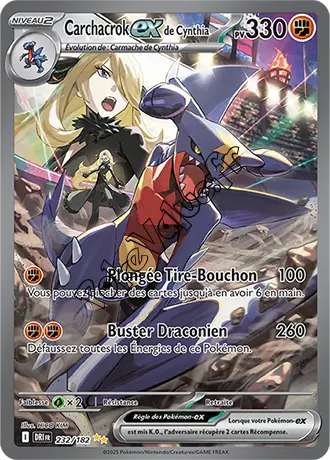 Carte Pokémon Carchacrok ex de Cynthia  n°232 de la série Rivalités Destinées