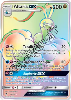 Carte Pokémon Altaria GX  n°72 de la série Majesté des Dragons