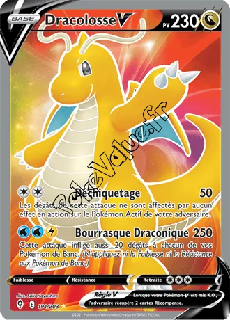 Carte Pokémon Dracolosse V  n°191 de la série Évolution Céleste