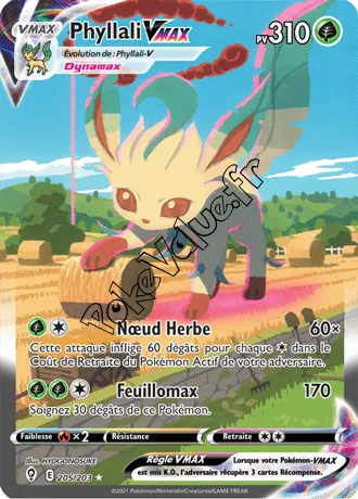Carte Pokémon Phyllali VMAX n°205 de la série Évolution Céleste
