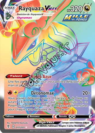 Carte Pokémon Rayquaza VMAX n°217 de la série Évolution Céleste