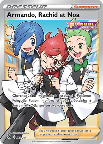 Carte Pokémon Armando, Rachid et Noa n°258 de la série Poing de Fusion