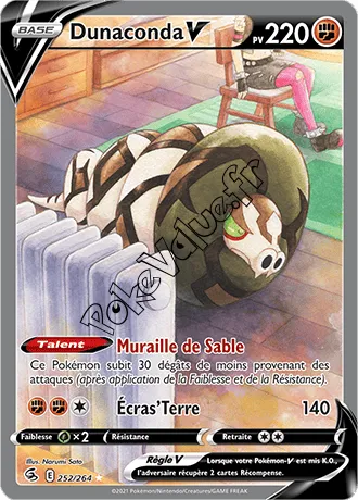 Carte Pokémon Dunaconda V  n°252 de la série Poing de Fusion