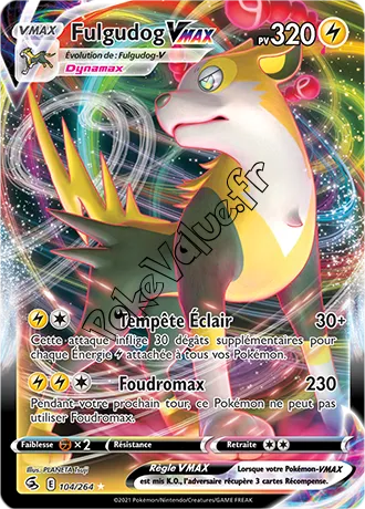 Carte Pokémon Fulgudog VMAX  n°104 de la série Poing de Fusion
