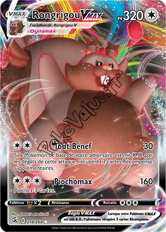 Carte Pokémon Rongrigou VMAX  n°218 de la série Poing de Fusion