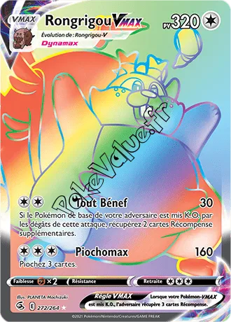 Carte Pokémon Rongrigou VMAX  n°272 de la série Poing de Fusion