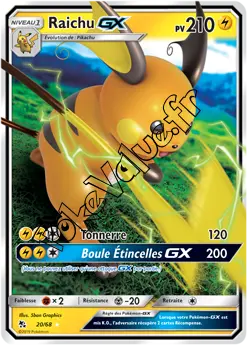 Carte Pokémon Raichu GX  n°20 de la série Destinées Occultes