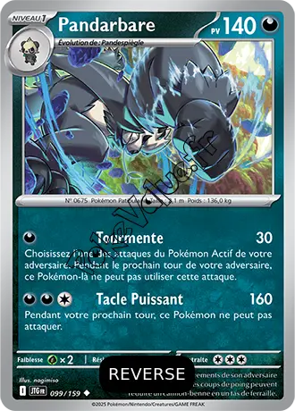 Carte Pokémon Pandarbare  Reverse n°099 de la série Aventures Ensemble