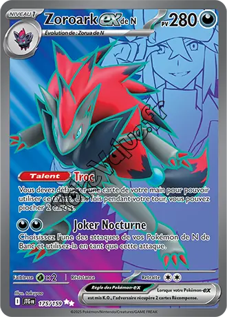 Carte Pokémon Zoroark ex de N  n°175 de la série Aventures Ensemble