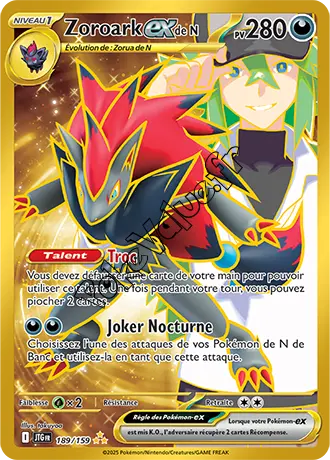 Carte Pokémon Zoroark ex de N  n°189 de la série Aventures Ensemble