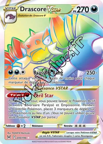 Carte Pokémon Drascore VSTAR  n°200 de la série Origine Perdue
