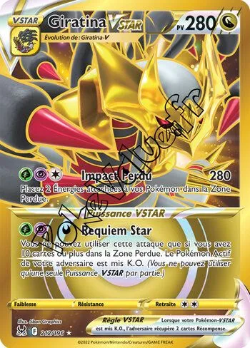 Carte Pokémon Giratina VSTAR n°212 de la série Origine Perdue
