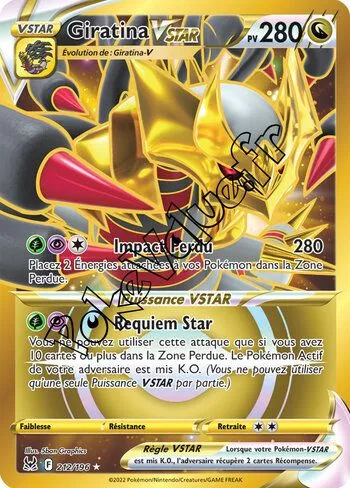 Carte Pokémon Giratina VSTAR  n°212 de la série Origine Perdue
