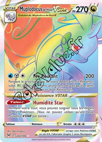 Carte Pokémon Muplodocus de Hisui VSTAR  n°202 de la série Origine Perdue
