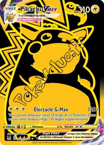 Carte Pokémon Pikachu VMAX  n°TG29 de la série Origine Perdue