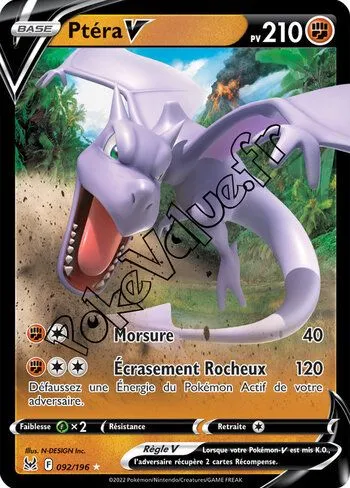 Carte Pokémon Ptéra V n°092 de la série Origine Perdue