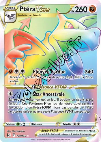 Carte Pokémon Ptéra VSTAR n°199 de la série Origine Perdue