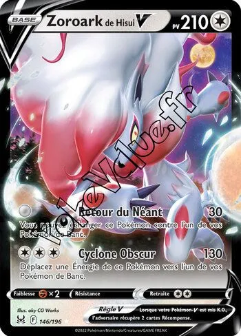 Carte Pokémon Zoroark de Hisui V  n°146 de la série Origine Perdue